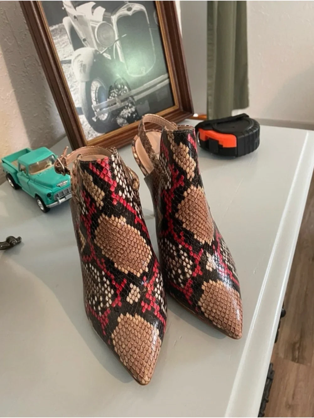 Steve Madden Brown & Red Snake-Print Pointed Slingback Heels